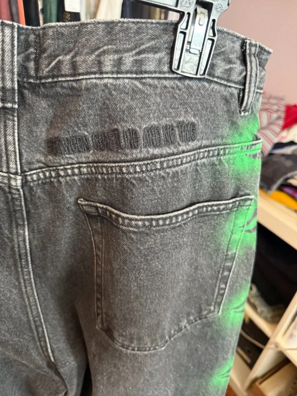 Stüssy Van Alon Dizzy Man Moon Graffiti Denim Jeans Green Black Size 34